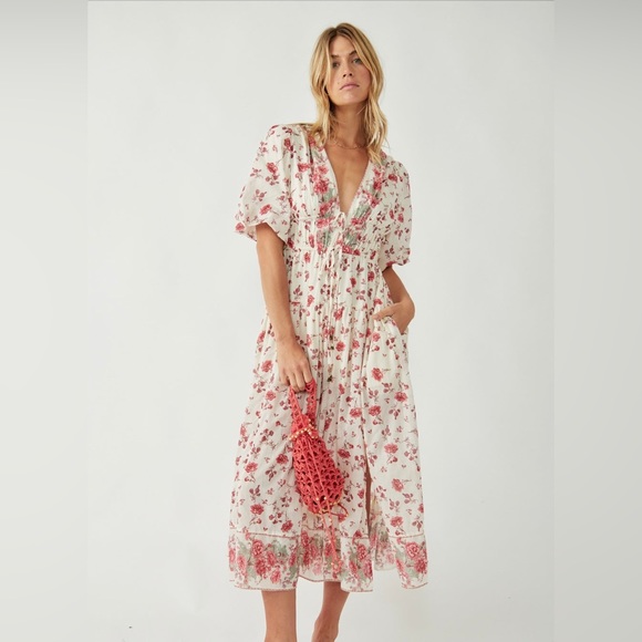 FREE PEOPLE Print LYSETTE Peasant Maxi Dress NWT S - Picture 7 of 9